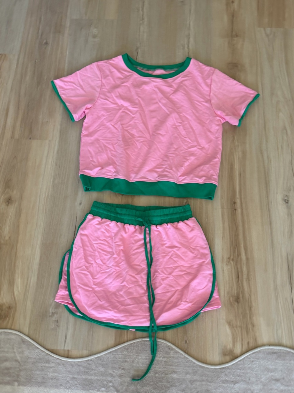 Two-Tone Pink & Green Short Sleeve Lounge Set for Women